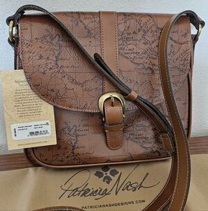 Patricia Nash Signature Map Leather Crossbody Rust NWT